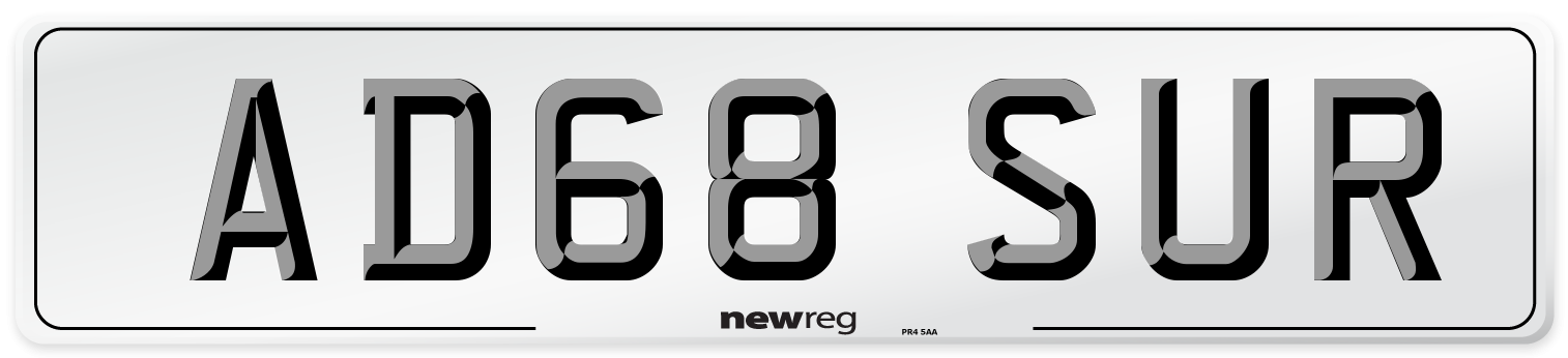 AD68 SUR Number Plate from New Reg